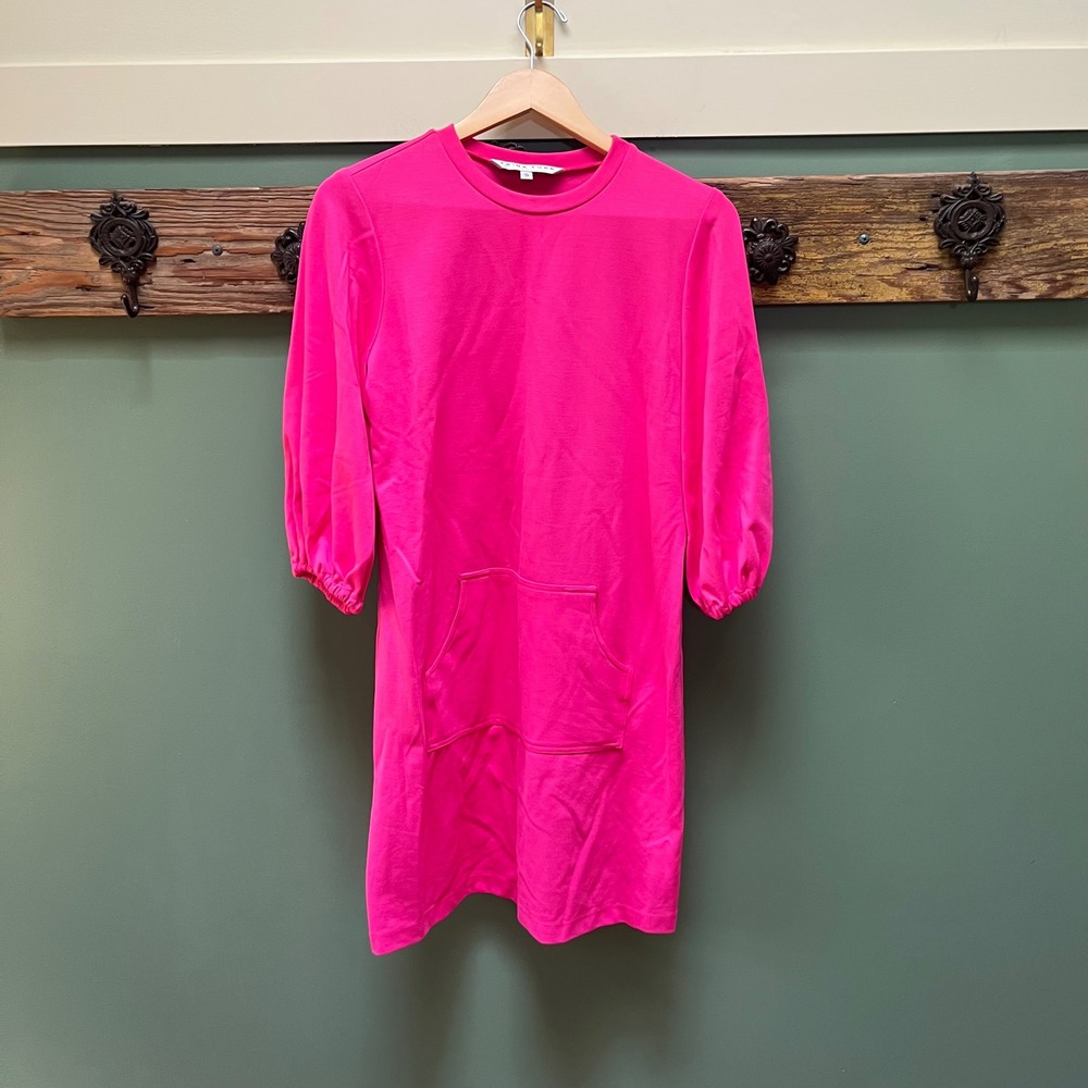 Trina Turk Womens Hot Pink Balloon Sleeve Kangaroo Pocket Shift Dress S